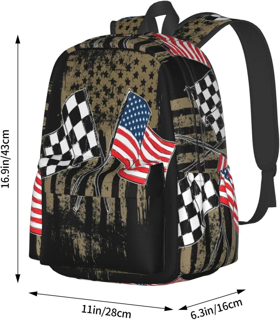 Dirt Track Racing Motocross Stock Car Racing Casual Backpacks Large Travel Backpack Laptop Rucksack Sports Daypack Adjustable Strap Bag for Camping Hiking