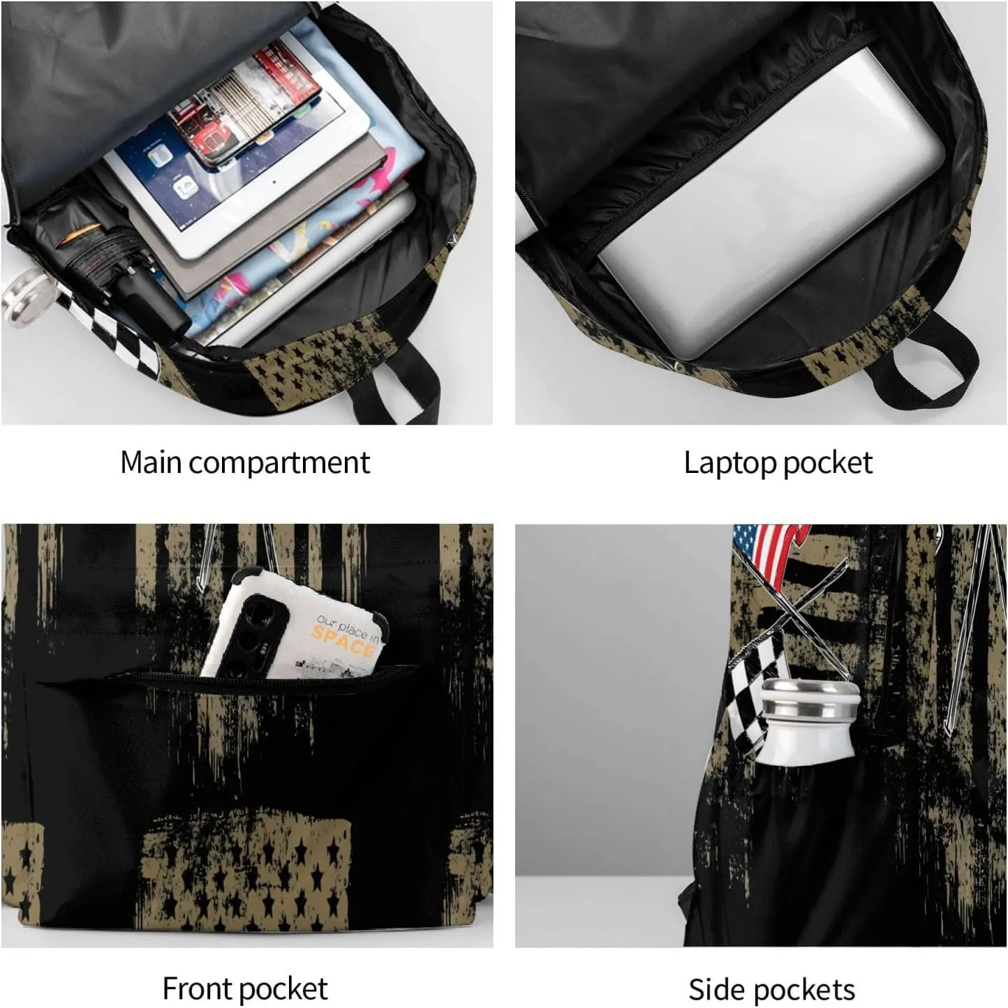 Dirt Track Racing Motocross Stock Car Racing Casual Backpacks Large Travel Backpack Laptop Rucksack Sports Daypack Adjustable Strap Bag for Camping Hiking