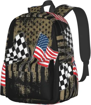 Dirt Track Racing Motocross Stock Car Racing Casual Backpacks Large Travel Backpack Laptop Rucksack Sports Daypack Adjustable Strap Bag for Camping Hiking