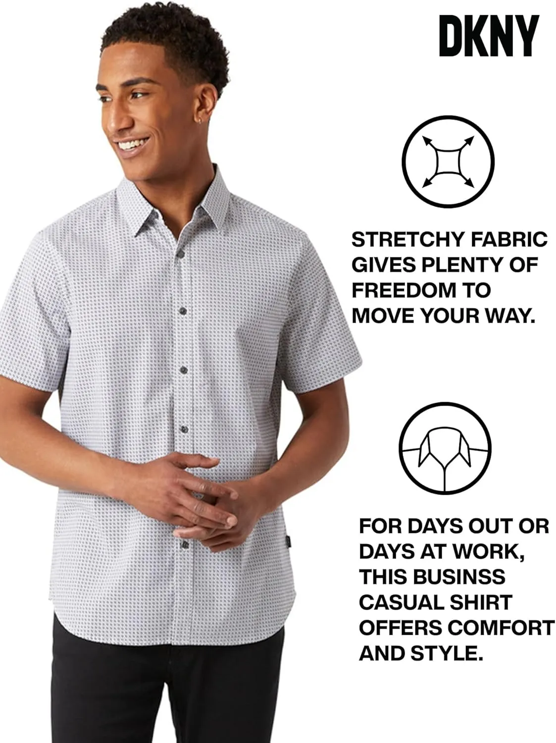 DKNY Mens Casual Short Sleeve Button Ups - Mens Printed Casual Shirts