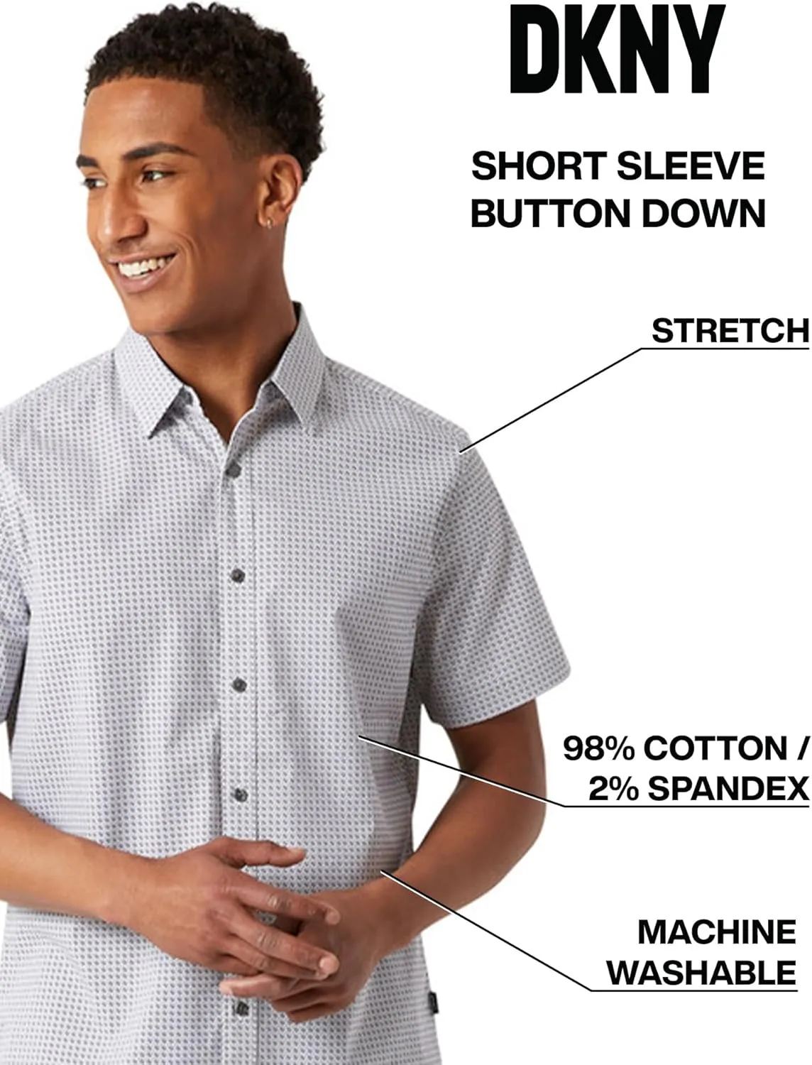 DKNY Mens Casual Short Sleeve Button Ups - Mens Printed Casual Shirts