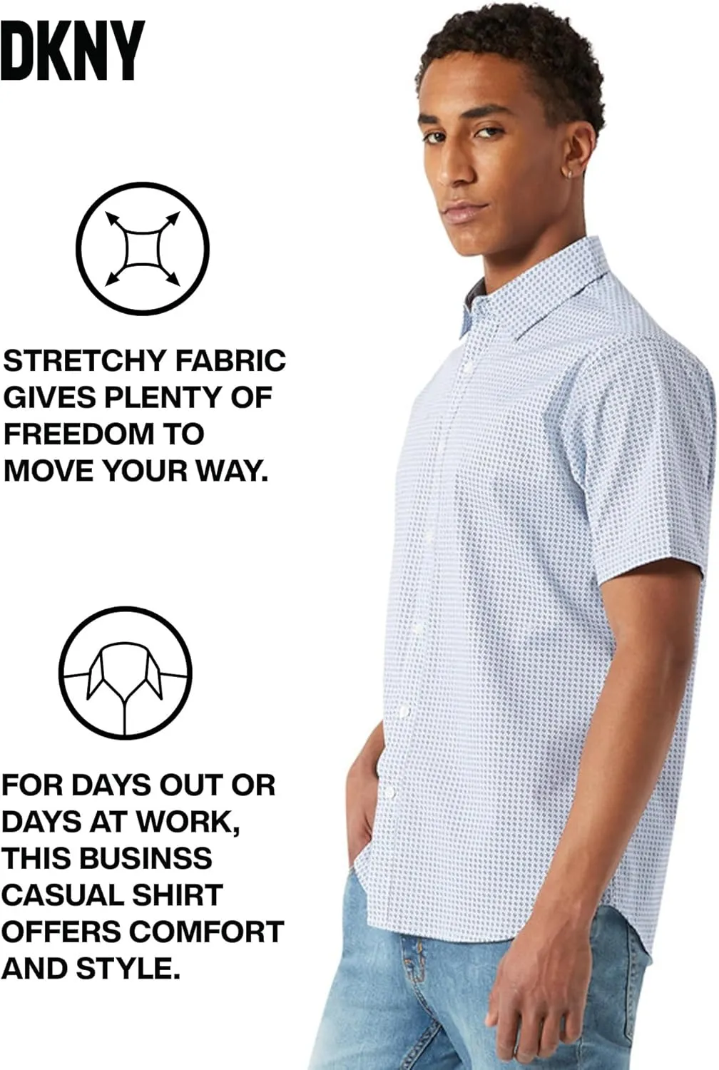 DKNY Mens Casual Short Sleeve Button Ups - Mens Printed Casual Shirts