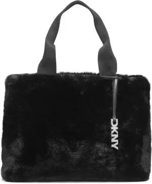 DKNY Roni Fur Tote Bag with Logo Charm, Black/Silver