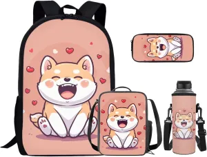 Dog School BagChildren Backpack with Lunch Bag and Pencil Case for Boys Girls 4 Piece Rucksack Backpack Set for Student Backpacks for School Student Waterproof 4 Piece School Bag