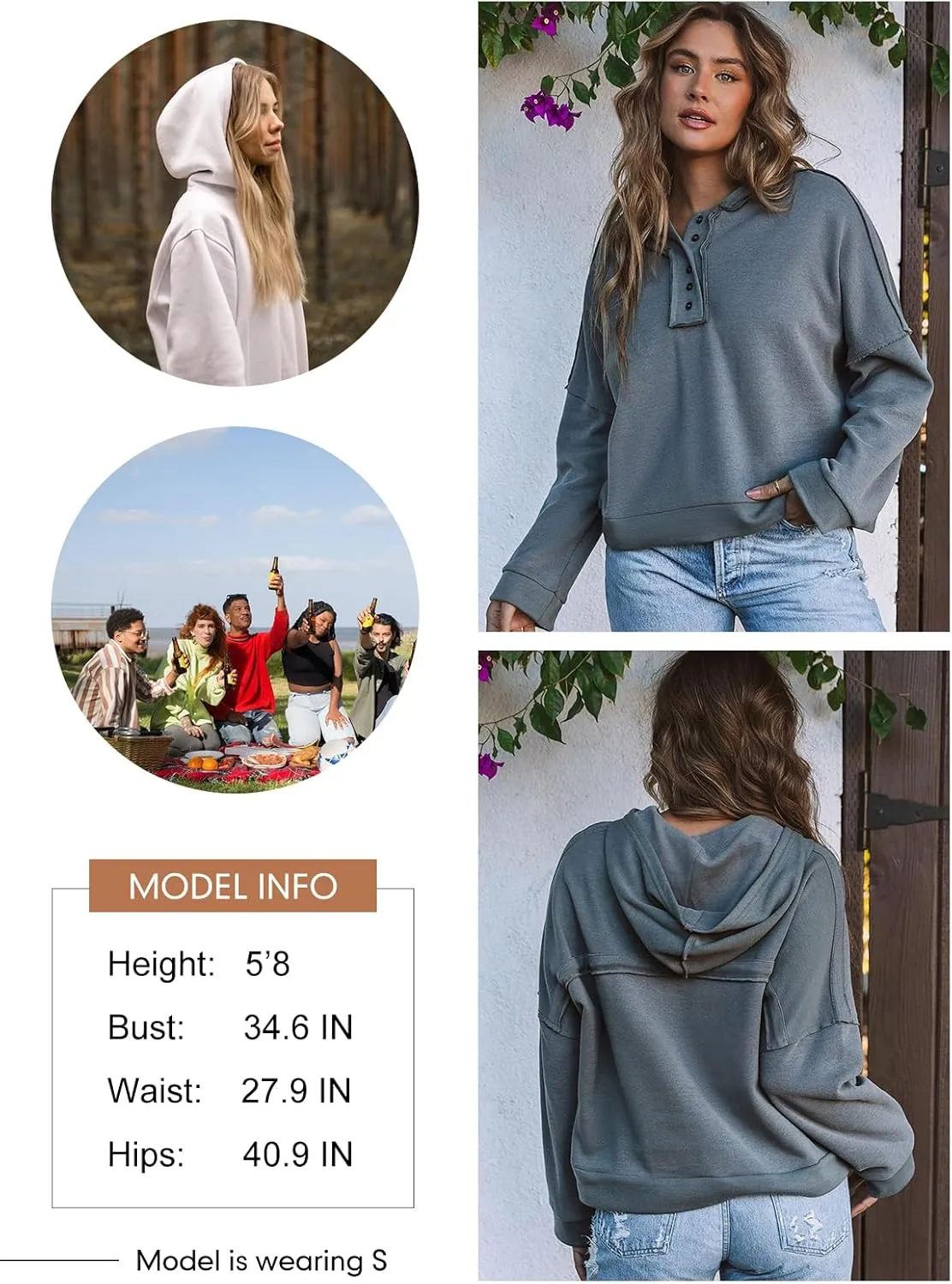 Dokotoo Hoodies for Women 2024 Fashion Fall V Neck Button Down Long Sleeve Hooded Sweatshirts Tops