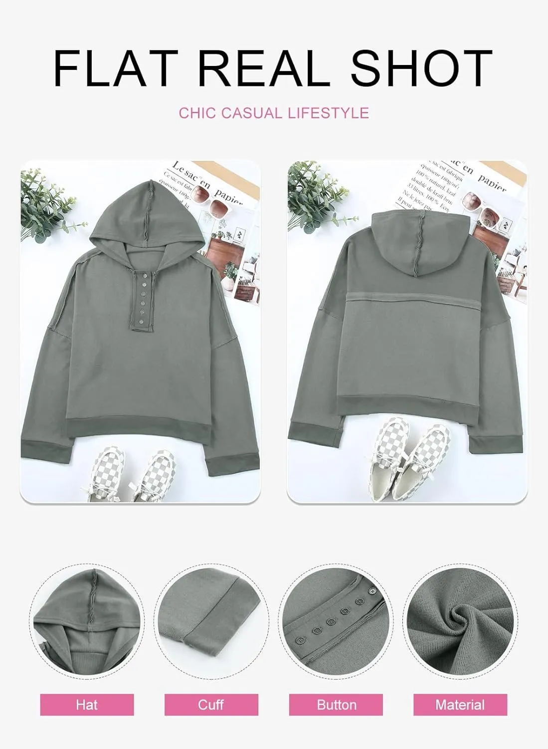 Dokotoo Hoodies for Women 2024 Fashion Fall V Neck Button Down Long Sleeve Hooded Sweatshirts Tops