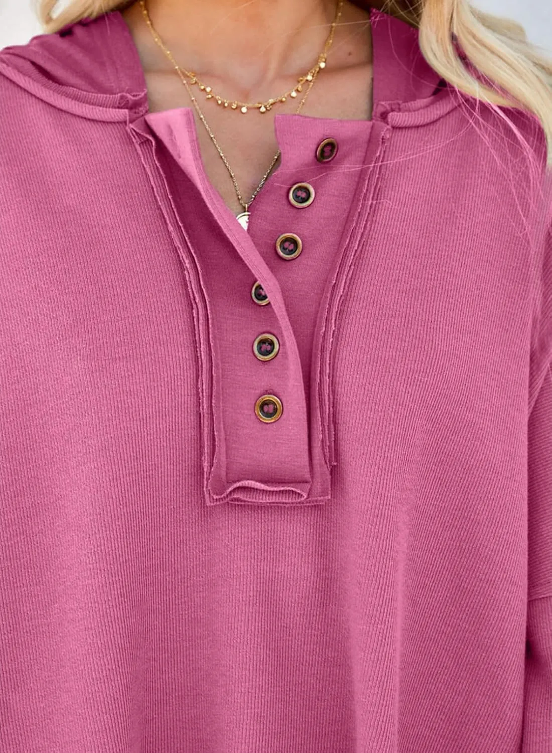 Dokotoo Hoodies for Women 2024 Fashion Fall V Neck Button Down Long Sleeve Hooded Sweatshirts Tops