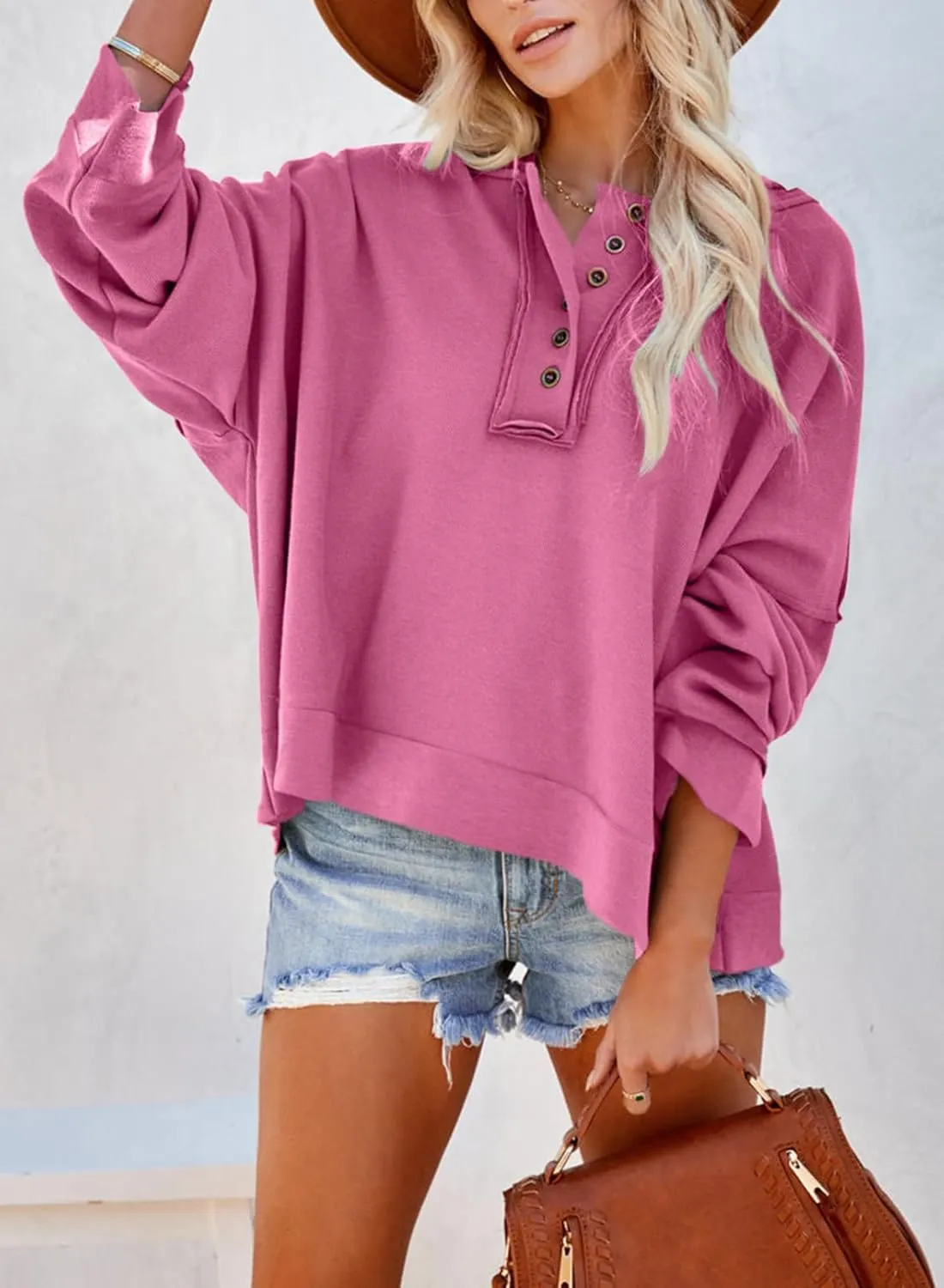 Dokotoo Hoodies for Women 2024 Fashion Fall V Neck Button Down Long Sleeve Hooded Sweatshirts Tops