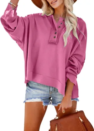 Dokotoo Hoodies for Women 2024 Fashion Fall V Neck Button Down Long Sleeve Hooded Sweatshirts Tops