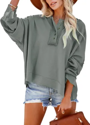 Dokotoo Hoodies for Women 2024 Fashion Fall V Neck Button Down Long Sleeve Hooded Sweatshirts Tops
