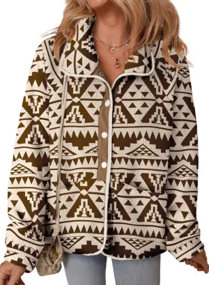 Dokotoo Women Fleece Jacket Casual Long Sleeve Sherpa Button Down Jackets for Women Printed Warm Coats With Pockets