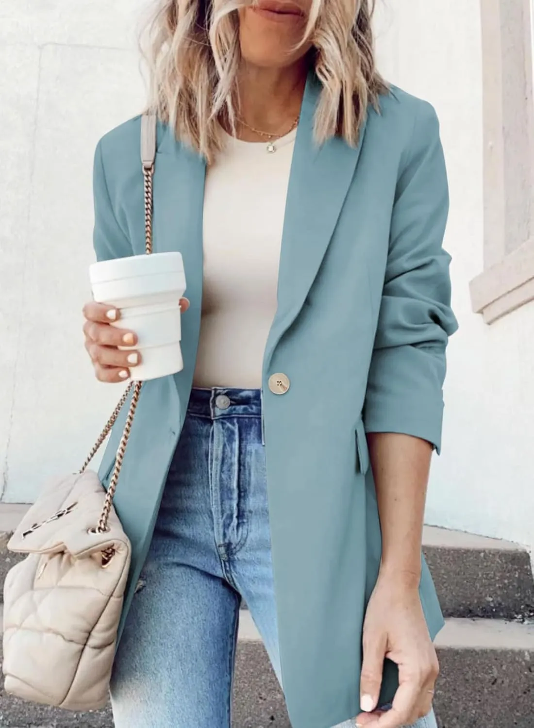 Dokotoo Womens 2024 Fashion Spring Lapel Collar Buttons Blazer Jackets for Women Business Casual