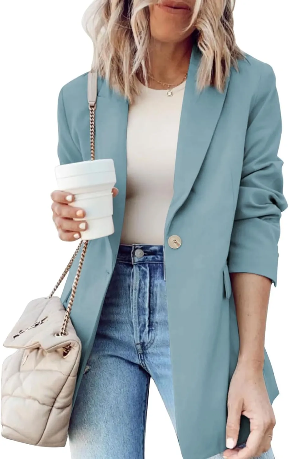 Dokotoo Womens 2024 Fashion Spring Lapel Collar Buttons Blazer Jackets for Women Business Casual