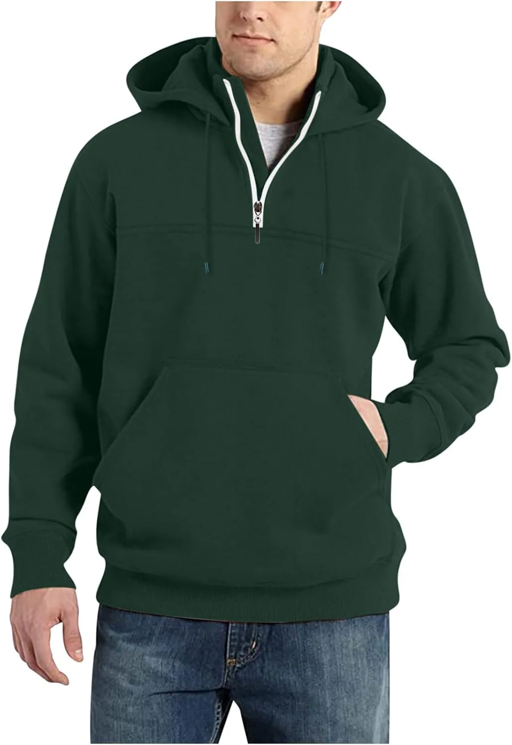 DOLKFU Men's Quarter Zip Hoodies Simple Solid Color Long Sleeve Sweatshirts Loose Fit Trendy Hooded Tops with Pocket