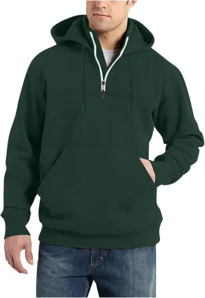 DOLKFU Men's Quarter Zip Hoodies Simple Solid Color Long Sleeve Sweatshirts Loose Fit Trendy Hooded Tops with Pocket