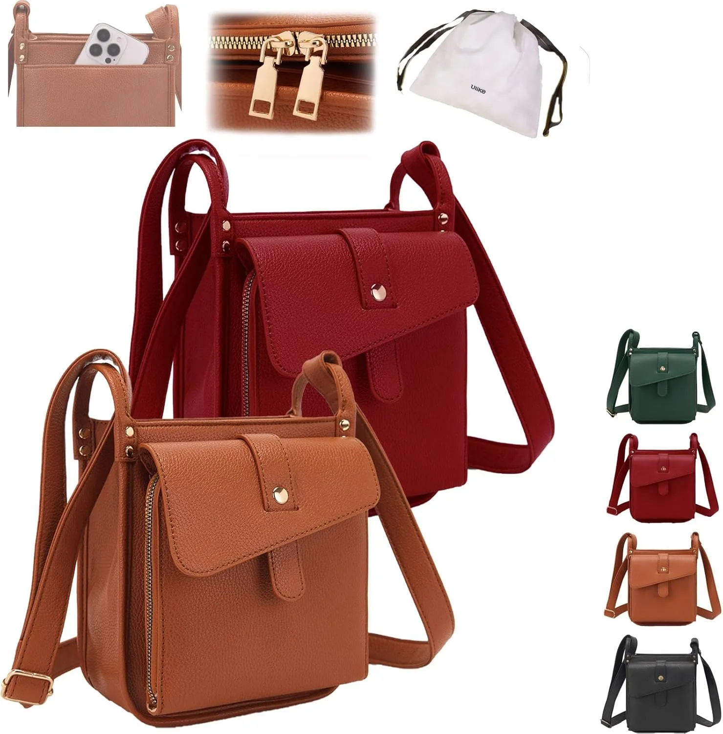 Dollver Crossbody Purse, Unique Design Crossbody Leather Bag, Dollver Handbags With Built In Wallet For Women (Brown Red)