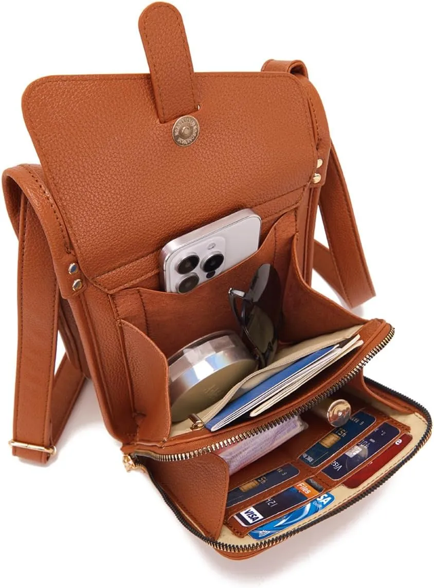 Dollver Crossbody Purse, Unique Design Crossbody Leather Bag, Dollver Handbags With Built In Wallet For Women (Brown Red)