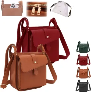Dollver Crossbody Purse, Unique Design Crossbody Leather Bag, Dollver Handbags With Built In Wallet For Women (Brown Red)