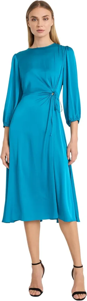 Donna Morgan Women's Long Sleeve Midi Wrap Dress with Tunneled Waist Tie - Business Casual & Work Dresses