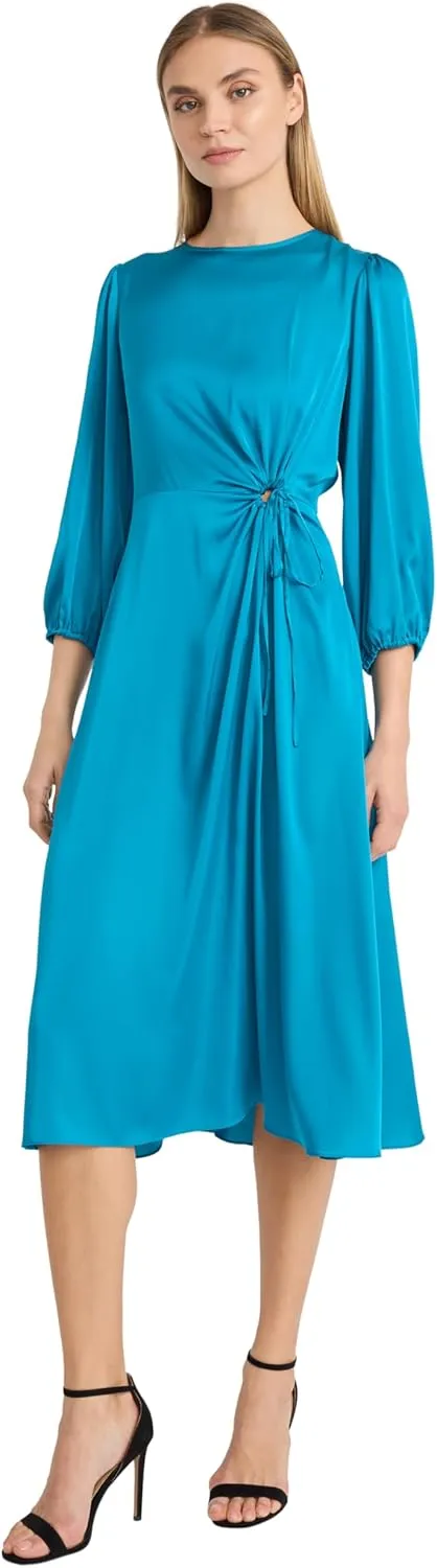 Donna Morgan Women's Long Sleeve Midi Wrap Dress with Tunneled Waist Tie - Business Casual & Work Dresses