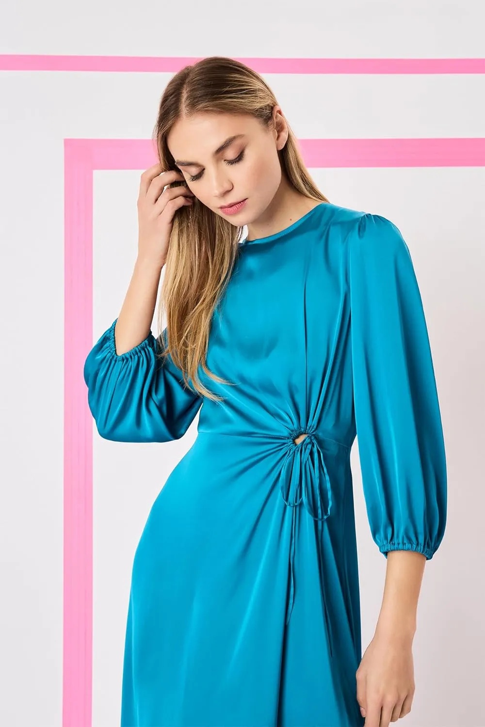 Donna Morgan Women's Long Sleeve Midi Wrap Dress with Tunneled Waist Tie - Business Casual & Work Dresses