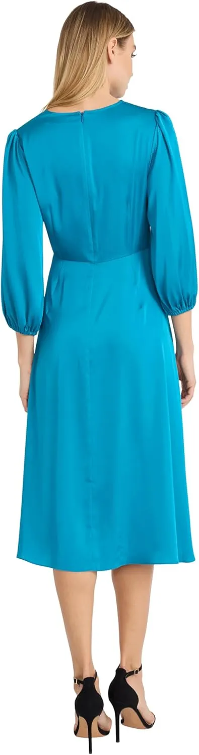 Donna Morgan Women's Long Sleeve Midi Wrap Dress with Tunneled Waist Tie - Business Casual & Work Dresses