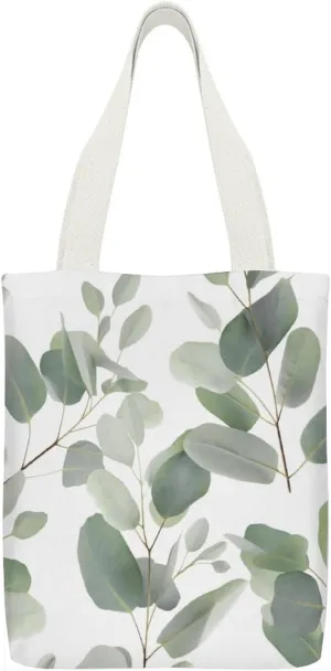 Double-sided Eucalyptus Leaves Printed Canvas Tote Bag, Printed Simple Tote Bag, Shoulder Tote Bag, Canvas Bag with Inner Pocket