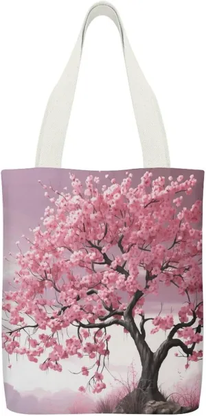 Double-sided Flower Tree Printed Canvas Tote Bag, Printed Simple Tote Bag, Shoulder Tote Bag, Canvas Bag with Inner Pocket
