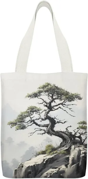 Double-sided Pine on Mountain Slope Printed Canvas Tote Bag, Printed Simple Tote Bag, Shoulder Tote Bag, Canvas Bag with Inner Pocket