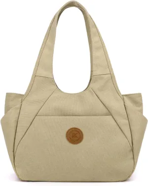 DOURR Light Women's Hobo Purses and Handbags with 3 Compartments Durable Cotton Canvas Shoulder Bag Daily Tote