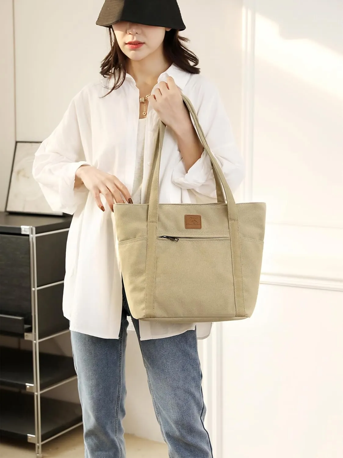 DOURR Womens Shoulder Handbags Heavy Duty Canvas Work Tote Retro Bucket Bag