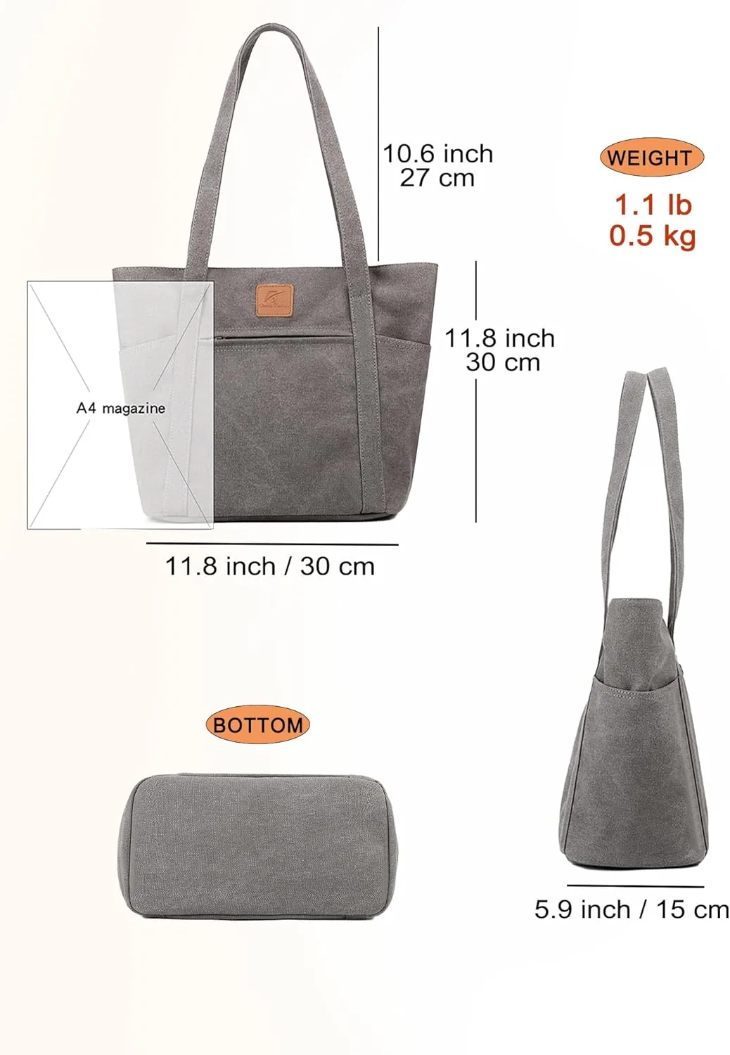 DOURR Womens Shoulder Handbags Heavy Duty Canvas Work Tote Retro Bucket Bag