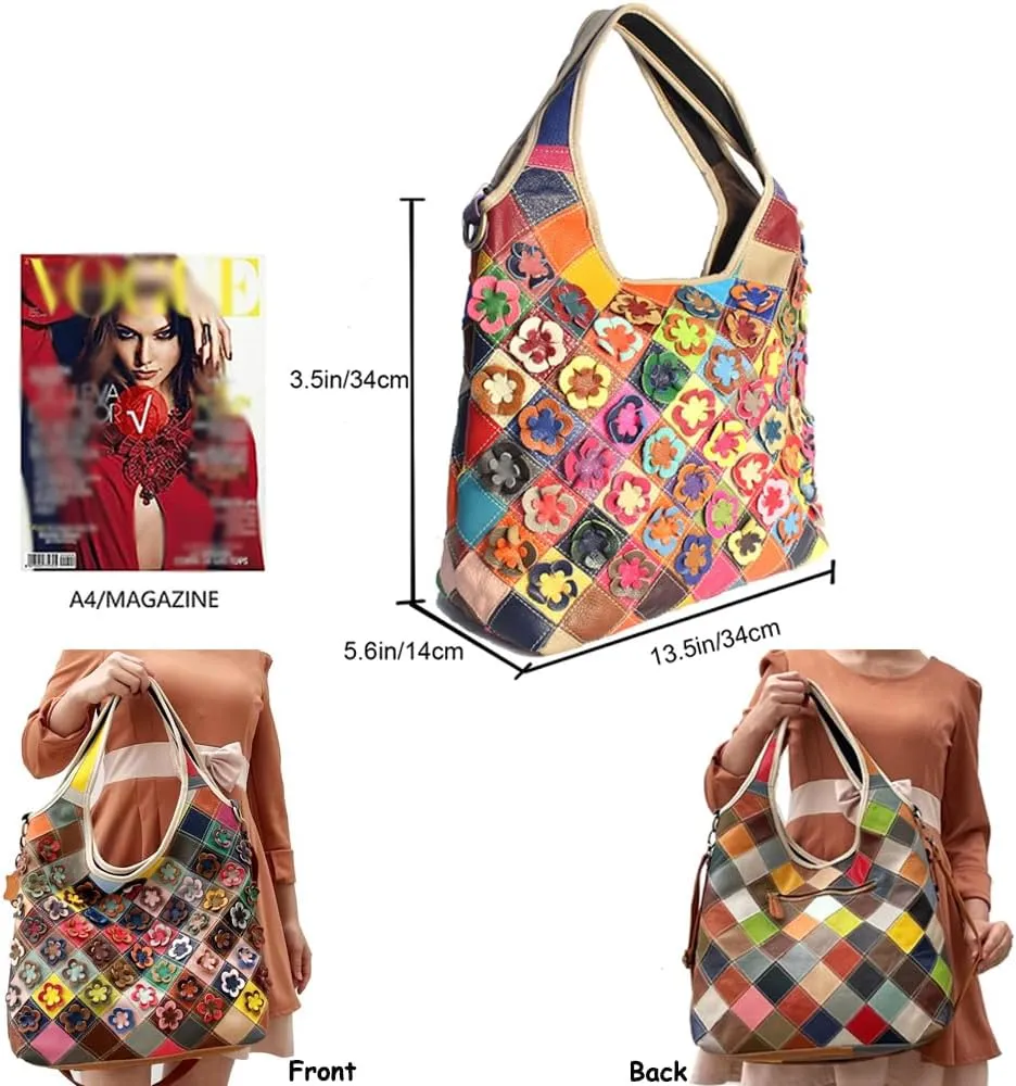 Downupdown Genuine Leather Handbags for Women Designer Shoulder Bag 3D Floral Hobo Tote Bags Satchel Purses Crossbody Bag
