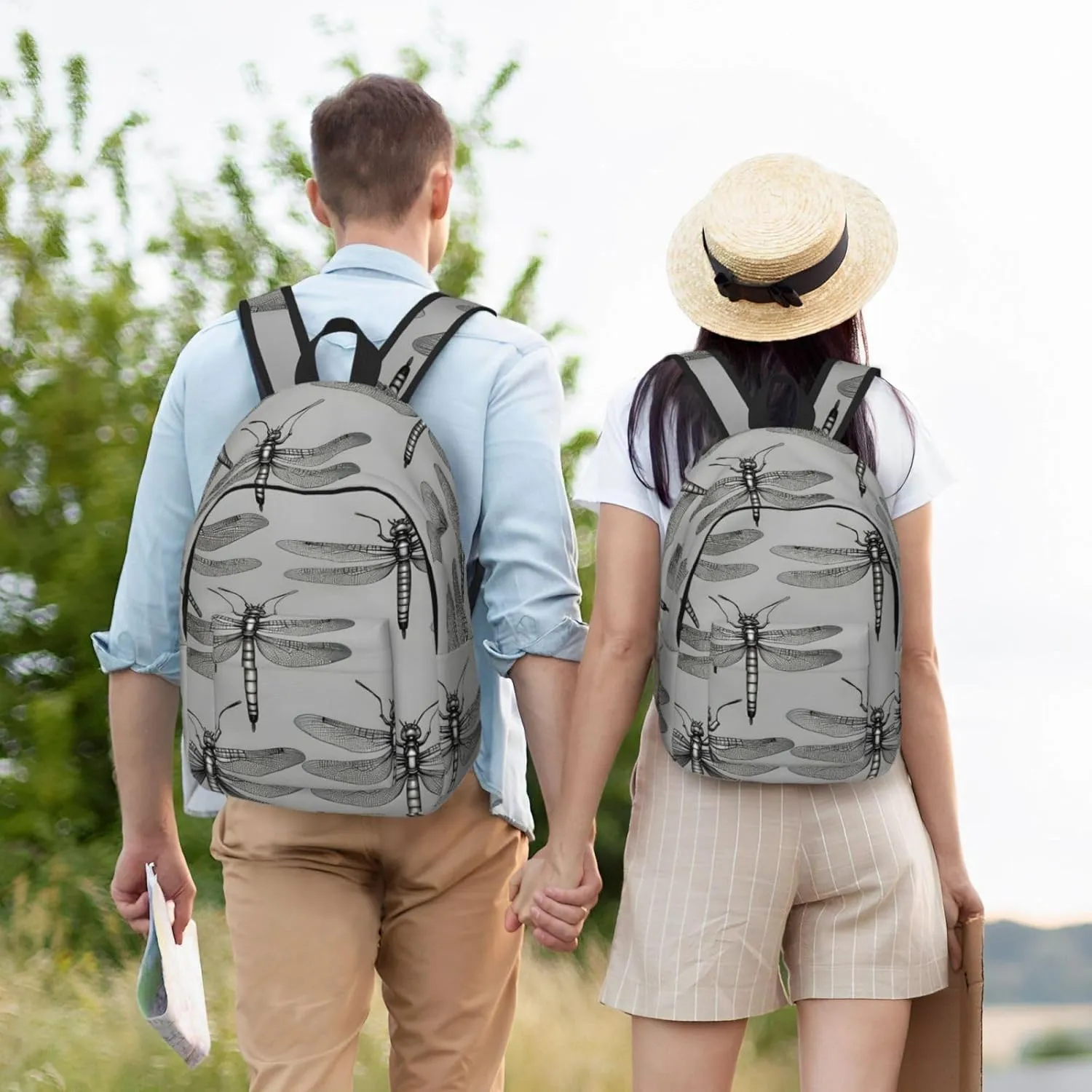 Dragonflies Grey Large Capacity Backpack, Men'S And Women'S Fashionable Travel Backpack, Leisure Work Bag,