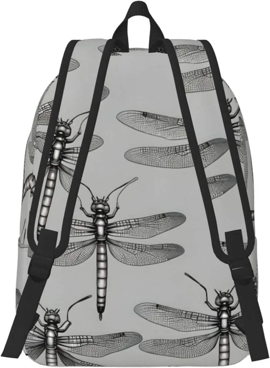 Dragonflies Grey Large Capacity Backpack, Men'S And Women'S Fashionable Travel Backpack, Leisure Work Bag,