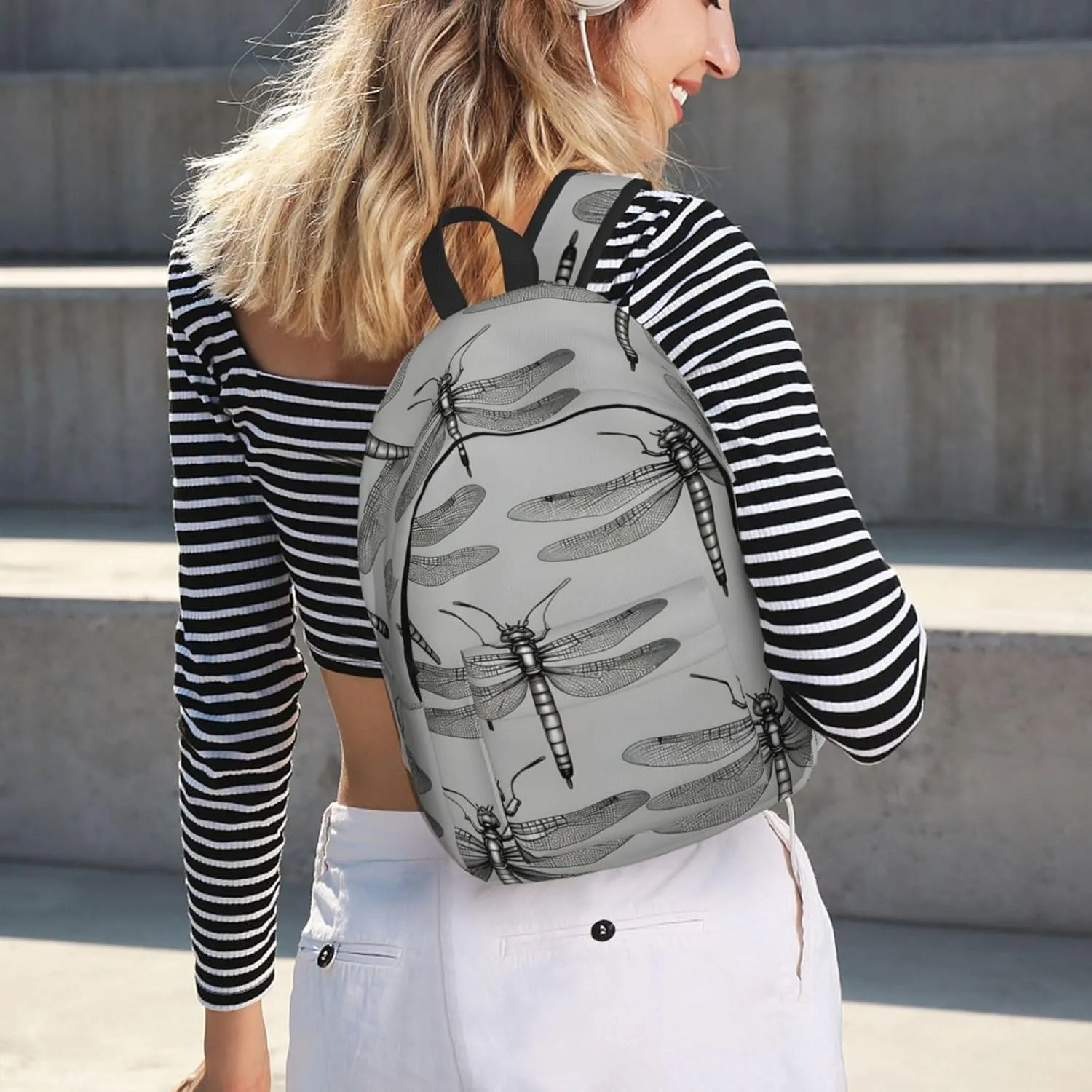 Dragonflies Grey Large Capacity Backpack, Men'S And Women'S Fashionable Travel Backpack, Leisure Work Bag,