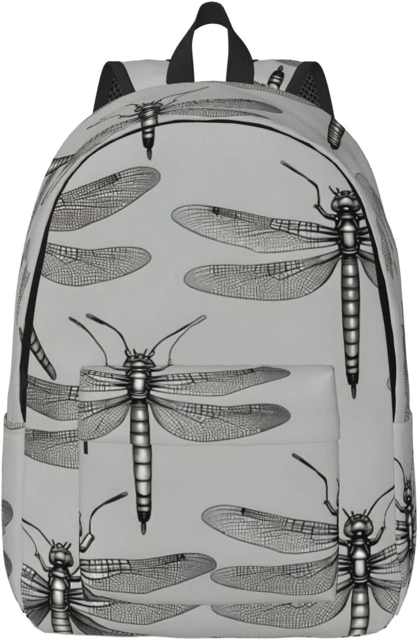 Dragonflies Grey Large Capacity Backpack, Men'S And Women'S Fashionable Travel Backpack, Leisure Work Bag,