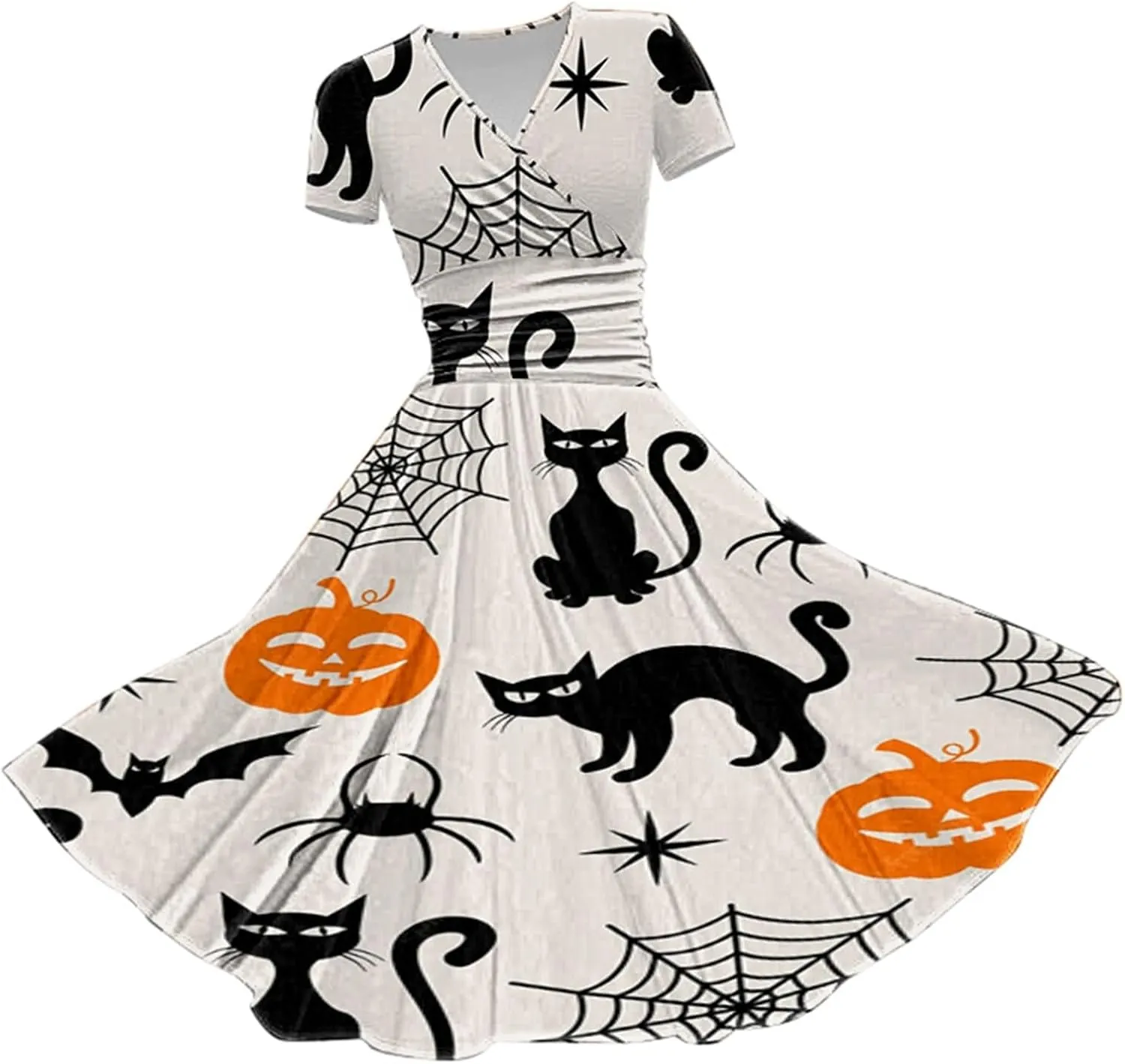 Dress Christmas Printed V Neck Short Sleeve Casual Dresses Halloween Costumes Dress Witch Costume Women Womens