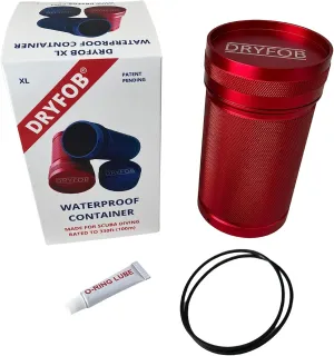 DRYFOB-XL Waterproof PLB Container, Case, Holder for Scuba Diving and Watersports - Rugged Aluminum, Rated to 330ft(100m) (Red-XL)
