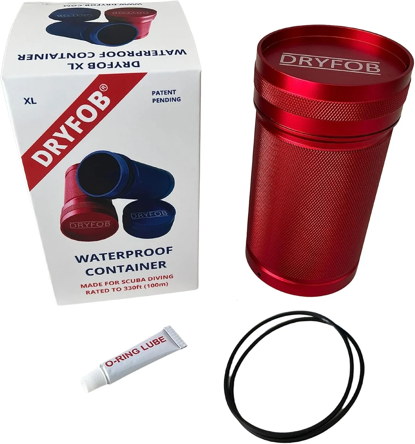 DRYFOB-XL Waterproof PLB Container, Case, Holder for Scuba Diving and Watersports - Rugged Aluminum, Rated to 330ft(100m) (Red-XL)