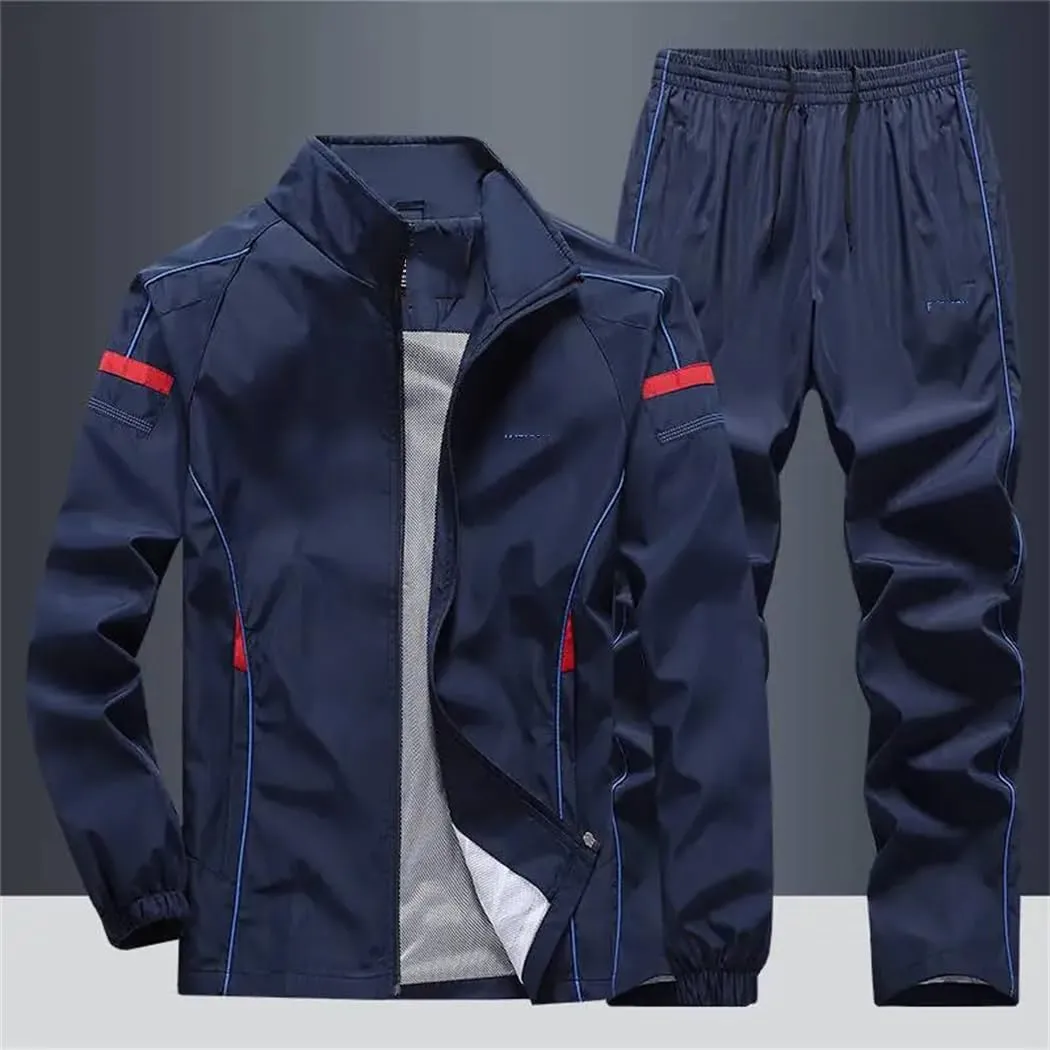 Dvbfufv Men's Casual Windproof Running Sportswear Sets Plus Size Breathable Jogging Sport Jacket Pants Sweatsuit