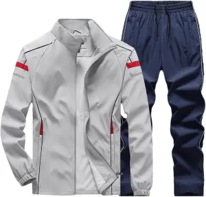 Dvbfufv Men's Casual Windproof Running Sportswear Sets Plus Size Breathable Jogging Sport Jacket Pants Sweatsuit