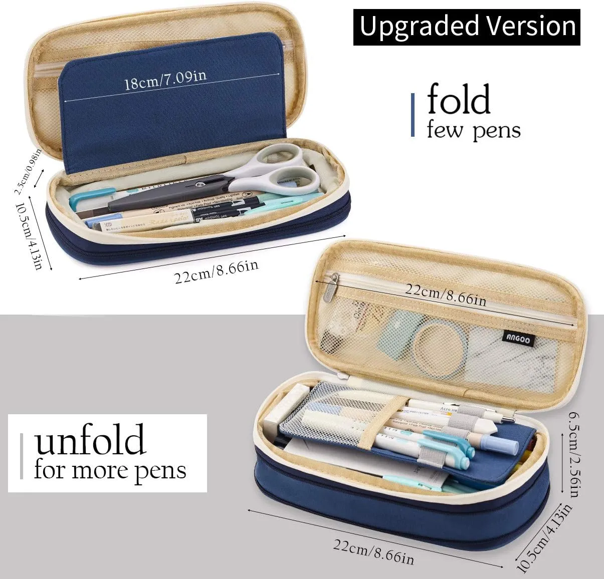 EASTHILL Big Capacity Pencil Pen Case Office College School Large Storage High Capacity Bag Pouch Holder Box Organizer Blue