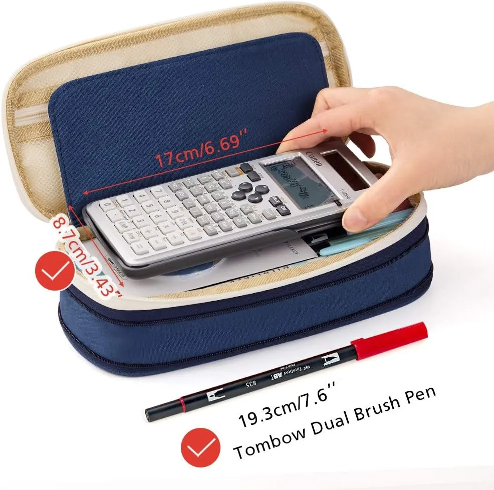EASTHILL Big Capacity Pencil Pen Case Office College School Large Storage High Capacity Bag Pouch Holder Box Organizer Blue
