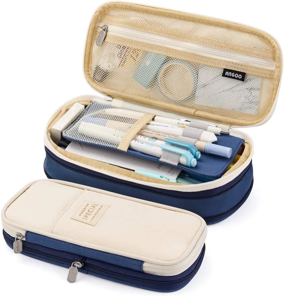 EASTHILL Big Capacity Pencil Pen Case Office College School Large Storage High Capacity Bag Pouch Holder Box Organizer Blue