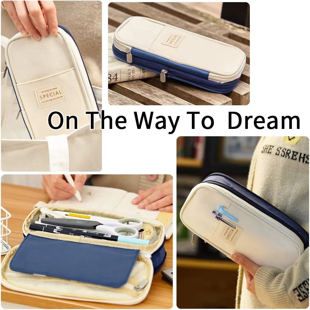 EASTHILL Big Capacity Pencil Pen Case Office College School Large Storage High Capacity Bag Pouch Holder Box Organizer Blue