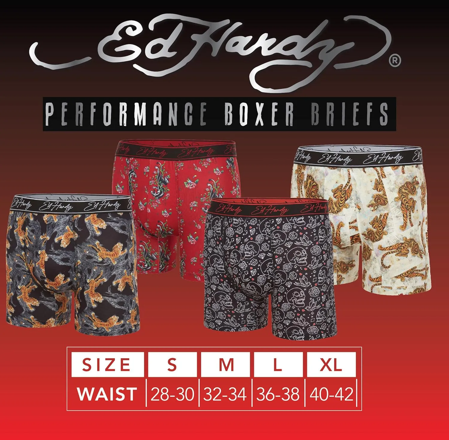 ED HARDY Mens Boxer Briefs Active Stretch Breathable Underwear, Comfortable Gym Boxer Briefs- Multipack