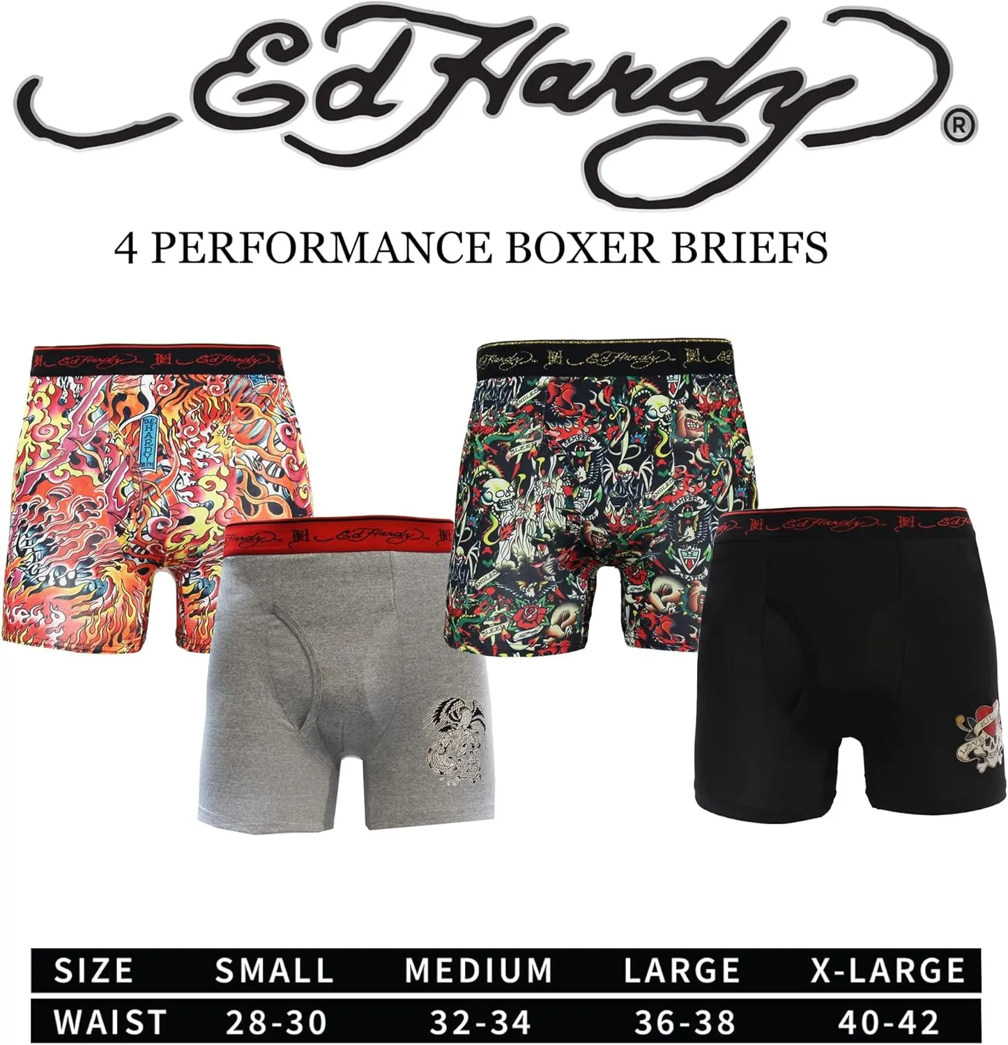 ED HARDY Mens Boxer Briefs Active Stretch Breathable Underwear, Comfortable Gym Boxer Briefs- Multipack