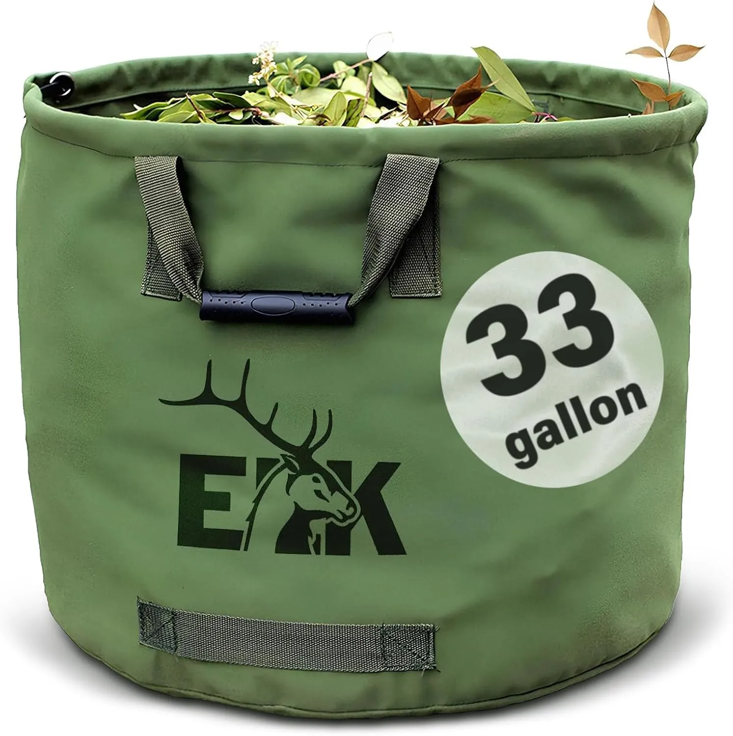 ELK 33-Gallon Non Self-Standing Multipurpose Garden Leaf Waste Bag - Durable Canvas for Yard Cleaning, Harvesting, and Storage - Heavy Duty with Rubber Handles and PVC Elastic Bone - 22" W x 18" H
