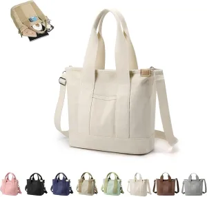 Elmyse Canvas Bag, Elmyse Large Capacity Multi-pocket Handbag Handmade, Elmyse Canvas Tote Bag Women